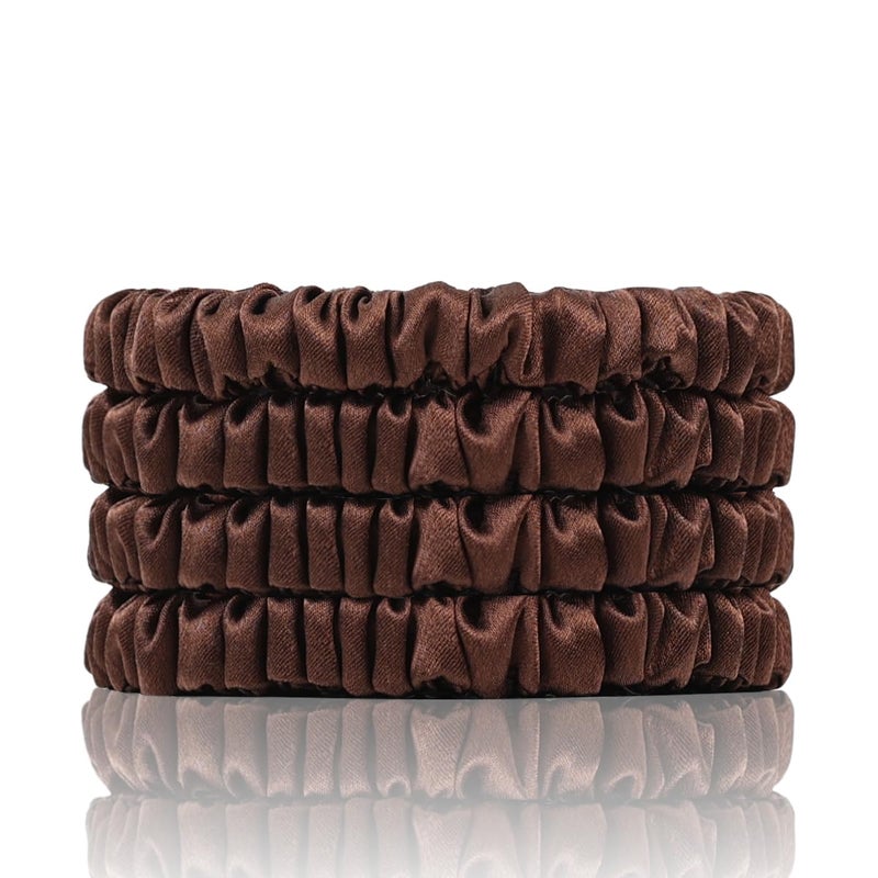SEMRUE 100% Mulberry Silk Scrunchies, 4 PCS, 22 Momme, Brown - Protecting Hair from Damage, for Hair Sleep, Silk Hair Ties Elastics - Image 1